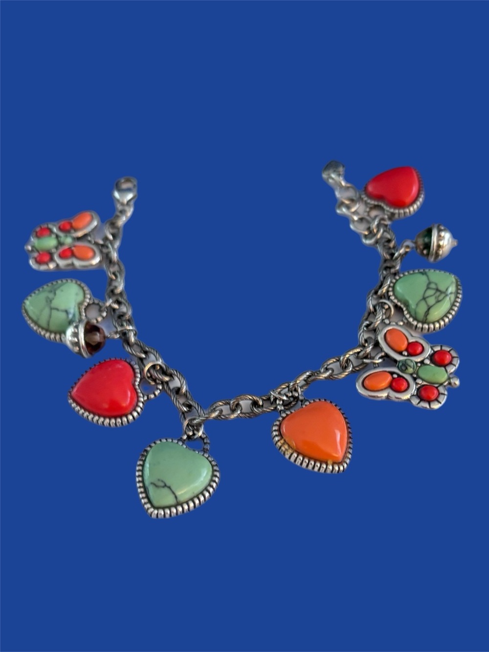 Brighton "Butterflight" charm bracelet with colorful heart and butterfly charms